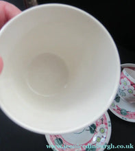 Load image into Gallery viewer, Antique Scottish Pottery Bough. Cup and Saucers &amp; Side Plate. Pink Prunus
