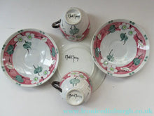 Load image into Gallery viewer, Antique Scottish Pottery Bough. Cup and Saucers &amp; Side Plate. Pink Prunus
