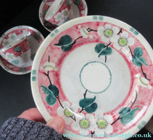 Load image into Gallery viewer, Antique Scottish Pottery Bough. Cup and Saucers &amp; Side Plate. Pink Prunus
