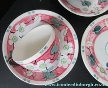 Load image into Gallery viewer, Antique Scottish Pottery Bough. Cup and Saucers &amp; Side Plate. Pink Prunus
