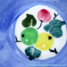 Load image into Gallery viewer, 1920s Scottish Pottery Mak Merry Trio. Blue with Fruit and Flowers

