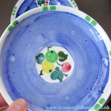 Load image into Gallery viewer, 1920s Scottish Pottery Mak Merry Trio. Blue with Fruit and Flowers
