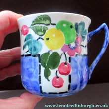 Load image into Gallery viewer, 1920s Scottish Pottery Mak Merry Trio. Blue with Fruit and Flowers
