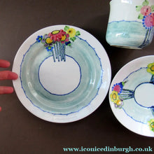 Load image into Gallery viewer, 1920s Scottish Pottery Trio Cup Saucer Side Plate Mak Merry Floral Pattern Daisy
