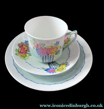Load image into Gallery viewer, 1920s Scottish Pottery Trio Cup Saucer Side Plate Mak Merry Floral Pattern Daisy
