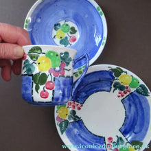 Load image into Gallery viewer, 1920s Scottish Pottery Mak Merry Trio. Blue with Fruit and Flowers

