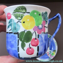 Load image into Gallery viewer, 1920s Scottish Pottery Mak Merry Trio. Blue with Fruit and Flowers
