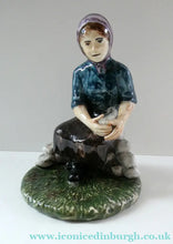 Load image into Gallery viewer, SCOTTISH POTTERY Vintage 1970s Figurine: Isle of Lewis Lady Gathering Wool by Coll Pottery
