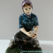 Load image into Gallery viewer, SCOTTISH POTTERY Vintage 1970s Figurine: Isle of Lewis Lady Gathering Wool by Coll Pottery
