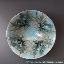 Load image into Gallery viewer, HUGE Scottish TAIN POTTERY Glenaldie Harvest Stoneware Bowl. With Hand Painted Plaid and Thistles Decoration. 10 1/4 inches diameter

