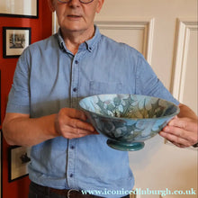 Load image into Gallery viewer, HUGE Scottish TAIN POTTERY Glenaldie Harvest Stoneware Bowl. With Hand Painted Plaid and Thistles Decoration. 10 1/4 inches diameter
