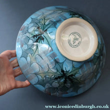 Load image into Gallery viewer, HUGE Scottish TAIN POTTERY Glenaldie Harvest Stoneware Bowl. With Hand Painted Plaid and Thistles Decoration. 10 1/4 inches diameter
