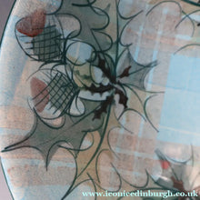 Load image into Gallery viewer, HUGE Scottish TAIN POTTERY Glenaldie Harvest Stoneware Bowl. With Hand Painted Plaid and Thistles Decoration. 10 1/4 inches diameter

