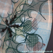 Load image into Gallery viewer, HUGE Scottish TAIN POTTERY Glenaldie Harvest Stoneware Bowl. With Hand Painted Plaid and Thistles Decoration. 10 1/4 inches diameter

