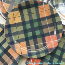 Load image into Gallery viewer, Vintage Tain Pottery DINNER PLATE. Heavy Duty Stoneware Pottery with Hand Painted Buchanan Tartan Pattern
