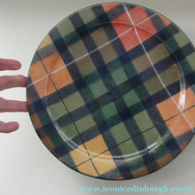 Load image into Gallery viewer, Vintage Tain Pottery DINNER PLATE. Heavy Duty Stoneware Pottery with Hand Painted Buchanan Tartan Pattern
