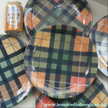 Load image into Gallery viewer, Vintage Tain Pottery DINNER PLATE. Heavy Duty Stoneware Pottery with Hand Painted Buchanan Tartan Pattern
