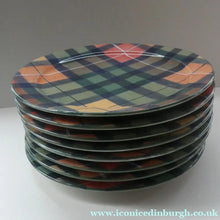 Load image into Gallery viewer, Vintage Tain Pottery DINNER PLATE. Heavy Duty Stoneware Pottery with Hand Painted Buchanan Tartan Pattern
