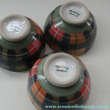 Load image into Gallery viewer, SCOTTISH POTTERY. Vintage Tain Pottery SET OF THREE Smaller Stoneware Pottery with Hand Painted Buchanan Tartan Pattern
