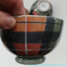 Load image into Gallery viewer, SCOTTISH POTTERY. Vintage Tain Pottery SET OF THREE Smaller Stoneware Pottery with Hand Painted Buchanan Tartan Pattern
