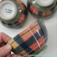 Load image into Gallery viewer, SCOTTISH POTTERY. Vintage Tain Pottery SET OF THREE Smaller Stoneware Pottery with Hand Painted Buchanan Tartan Pattern
