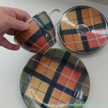 Load image into Gallery viewer, SCOTTISH POTTERY. Vintage Tain Pottery Trio. Heavy Duty Stoneware Pottery with Hand Painted Buchanan Tartan Pattern. 7 AVAILABLE
