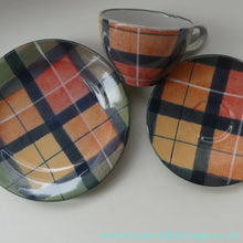 Load image into Gallery viewer, SCOTTISH POTTERY. Vintage Tain Pottery Trio. Heavy Duty Stoneware Pottery with Hand Painted Buchanan Tartan Pattern. 7 AVAILABLE
