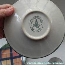 Load image into Gallery viewer, SCOTTISH POTTERY. Vintage Tain Pottery Trio. Heavy Duty Stoneware Pottery with Hand Painted Buchanan Tartan Pattern. 7 AVAILABLE
