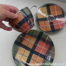 Load image into Gallery viewer, SCOTTISH POTTERY. Vintage Tain Pottery Trio. Heavy Duty Stoneware Pottery with Hand Painted Buchanan Tartan Pattern. 7 AVAILABLE
