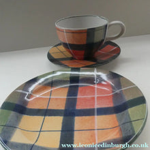 Load image into Gallery viewer, SCOTTISH POTTERY. Vintage Tain Pottery Trio. Heavy Duty Stoneware Pottery with Hand Painted Buchanan Tartan Pattern. 7 AVAILABLE
