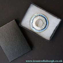 Load image into Gallery viewer, Scottish Silver and Blue Enamel Brooch by Sheila Fleet Orkney. Skyran Design - Scottish Silver Brooch
