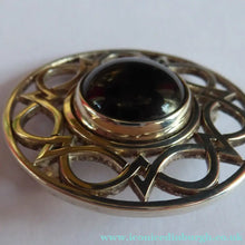 Load image into Gallery viewer, SCOTTISH SILVER Brooch. Stylish Geometric Design with Central Onyx or Dark Agate Stone. EDINBURGH Hallmark - Scottish
