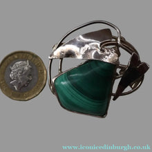 Load image into Gallery viewer, Scottish Silver Designer Brooch with Malachite Inclusion by Sheana M. Stephen. Edinburgh MILLENNIUM Hallmark
