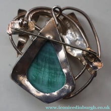 Load image into Gallery viewer, Scottish Silver Designer Brooch with Malachite Inclusion by Sheana M. Stephen. Edinburgh MILLENNIUM Hallmark
