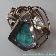 Load image into Gallery viewer, Scottish Silver Designer Brooch with Malachite Inclusion by Sheana M. Stephen. Edinburgh MILLENNIUM Hallmark
