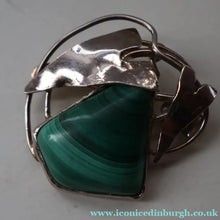 Load image into Gallery viewer, Scottish Silver Designer Brooch with Malachite Inclusion by Sheana M. Stephen. Edinburgh MILLENNIUM Hallmark
