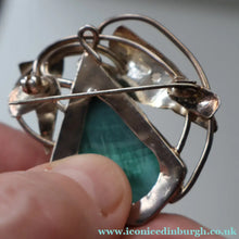 Load image into Gallery viewer, Scottish Silver Designer Brooch with Malachite Inclusion by Sheana M. Stephen. Edinburgh MILLENNIUM Hallmark
