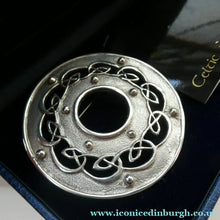 Load image into Gallery viewer, LARGE Vintage Sterling Silver CELTIC REVIVAL Style Plaid Brooch. Made in East Kilbride
