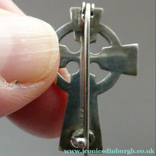 Load image into Gallery viewer, ANTIQUE Miniature CONNEMARA or IONA Marble and Sterling Silver Cross Brooch

