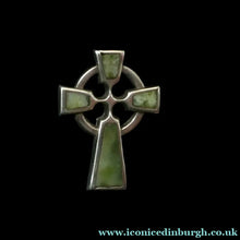 Load image into Gallery viewer, ANTIQUE Miniature CONNEMARA or IONA Marble and Sterling Silver Cross Brooch
