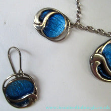 Load image into Gallery viewer, Silver and Blue Enamel Necklace and Ring Set. Presentation Box
