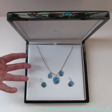Load image into Gallery viewer, Silver and Blue Enamel Necklace and Ring Set. Presentation Box

