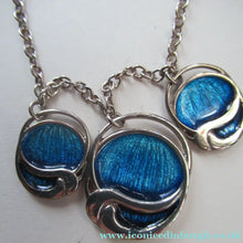 Load image into Gallery viewer, Silver and Blue Enamel Necklace and Ring Set. Presentation Box
