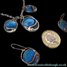 Load image into Gallery viewer, Silver and Blue Enamel Necklace and Ring Set. Presentation Box
