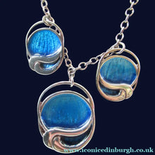 Load image into Gallery viewer, Silver and Blue Enamel Necklace and Ring Set. Presentation Box
