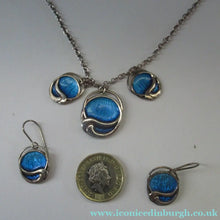 Load image into Gallery viewer, Silver and Blue Enamel Necklace and Ring Set. Presentation Box
