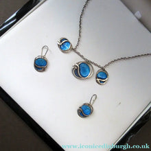 Load image into Gallery viewer, Silver and Blue Enamel Necklace and Ring Set. Presentation Box
