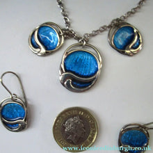 Load image into Gallery viewer, Silver and Blue Enamel Necklace and Ring Set. Presentation Box
