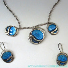 Load image into Gallery viewer, Silver and Blue Enamel Necklace and Ring Set. Presentation Box
