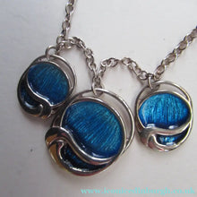 Load image into Gallery viewer, Silver and Blue Enamel Necklace and Ring Set. Presentation Box
